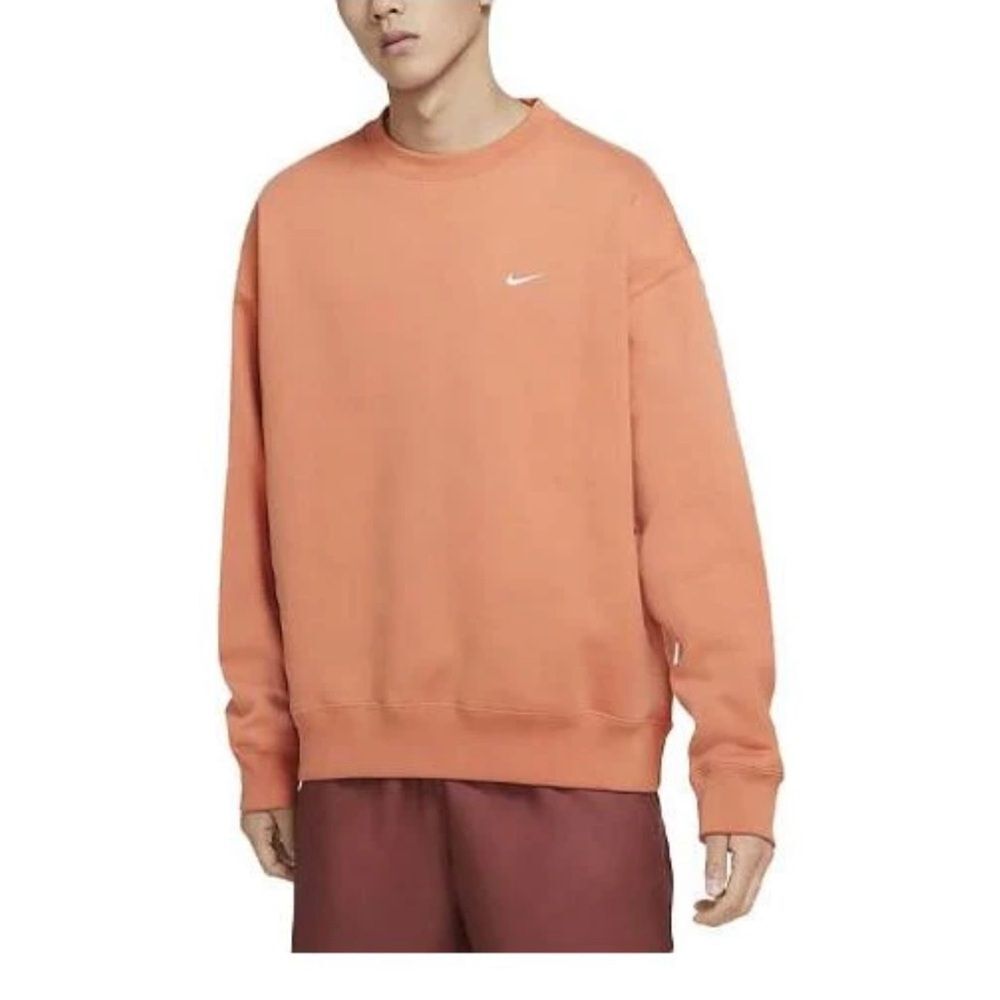 Men's Nike Solid Color Sports Fleece Round Neck Pullover Soft Orange DA0318-863